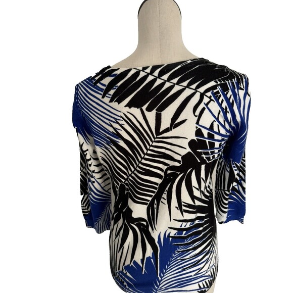 Annabelle Blue Black Sweater Floral Rhinestone 3/4 Sleeves Tropical Small - Picture 10 of 16